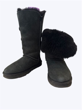 UGG Women’s Bailey Button Triplet II Black Boots Size 6 Sheepskin Suede Tall Y2k